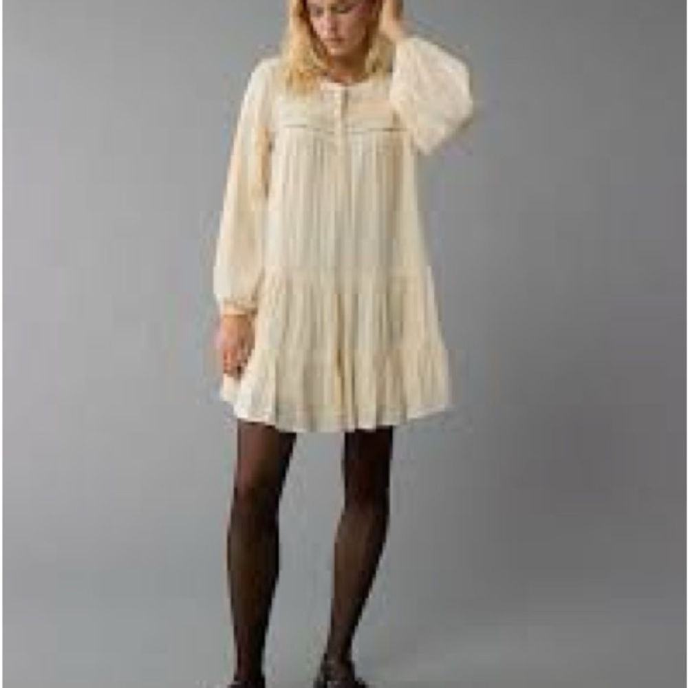 American Eagle Outfitters Cream Long Sleeve Dress